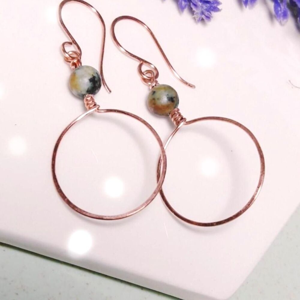 Green African Turquoise Copper Hooks Hidden meaning earrings Earthy Bohemi  020■